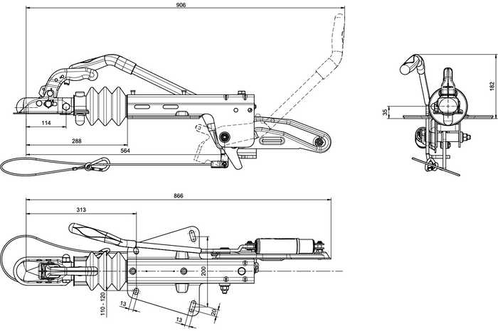 KNOTT KF17C påløbsbremse K20B træk til en 1700 kg trailer med V-type trækstang