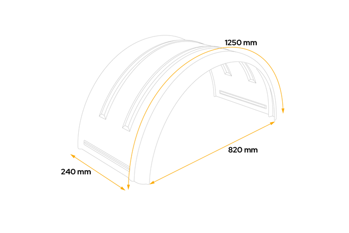 Trailerskærm 13-15" DOMAR DK7110 hjulkasse 820/240mm metal med gummikant