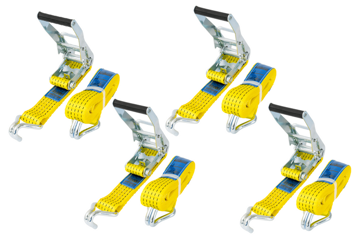 Sæt med fire UNITRAILER 4m/50mm/5t gule transportbånd med strammer