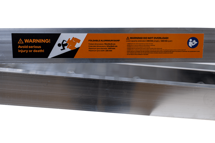 UNITRAILER ALR003 foldbare ramper aluminiumsramper til trailere 221 cm 680 kg med rem og støtte, sæt med 2