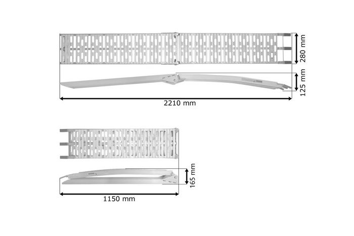 UNITRAILER ALR003 foldbare ramper aluminiumsramper til trailere 221 cm 680 kg med rem og støtte, sæt med 2