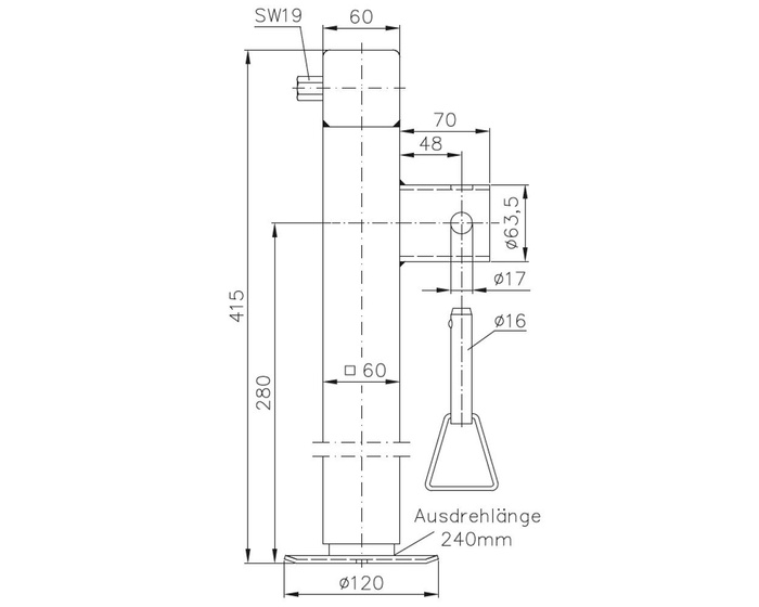 WINTERHOFF SF60-19-280 udtrækkelig krumtapstøtte til 1300 kg fladvogn 415-655 mm